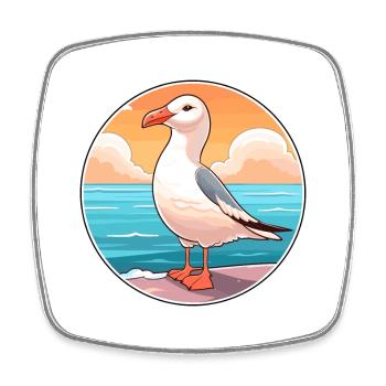 Möwe Aquarell Karikatur Kawaii Clipart Tier - Viereckiger Kühlschrankmagnet - Weiß - Vorne