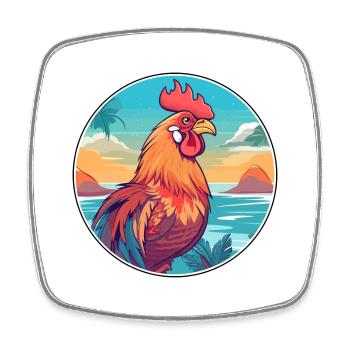 Hahn Aquarell Karikatur Kawaii Clipart Tier - Viereckiger Kühlschrankmagnet - Weiß - Vorne