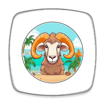 Ram Watercolor Cartoon Kawaii Clipart Animal - Square fridge magnet - white - Front