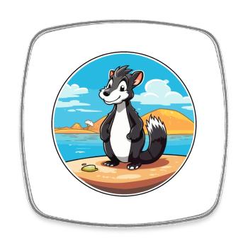 Skunk aquarelle dessin animé Kawaii Clipart Animal - Magnet carré - blanc - Devant
