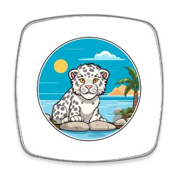 Léopard des neiges aquarelle dessin animé Kawaii Clipart animal de compagnie - Magnet carré - blanc - Devant