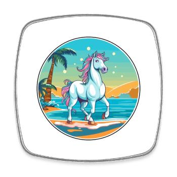 Unicorn Watercolor Cartoon Kawaii Clipart Animal - Square fridge magnet - white - Front