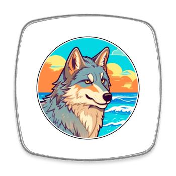 Wolf Watercolor Cartoon Kawaii Clipart Animal - Square fridge magnet - white - Front