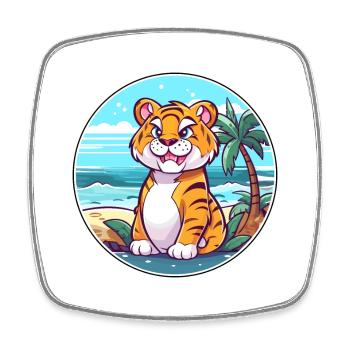 Tiger Watercolor Cartoon Kawaii Clipart Animal - Square fridge magnet - white - Front