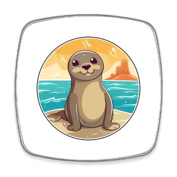 Seal Watercolor Cartoon Kawaii Clipart Animal - Square fridge magnet - white - Front