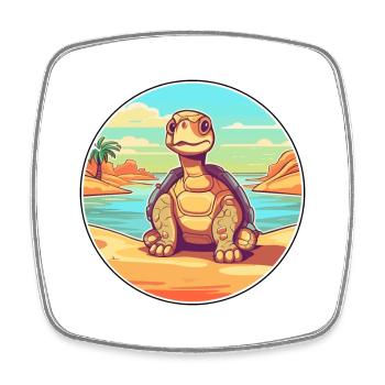 Turtle Watercolor Cartoon Kawaii Clipart Animal - Square fridge magnet - white - Front