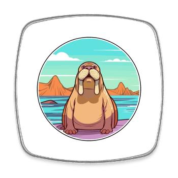 Walrus Watercolor Cartoon Kawaii Clipart Animal - Square fridge magnet - white - Front