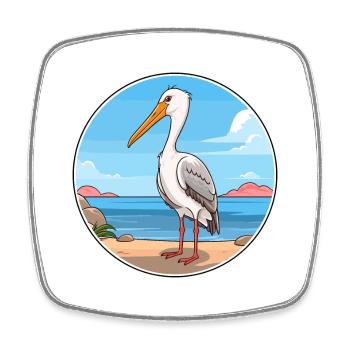 Storch Aquarell Karikatur Kawaii Clipart Tier - Viereckiger Kühlschrankmagnet - Weiß - Vorne