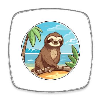 Sloth Watercolor Cartoon Kawaii Clipart Animal - Square fridge magnet - white - Front