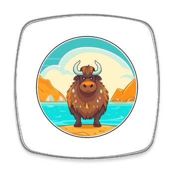 Yak aquarelle dessin animé Kawaii Clipart Animal - Magnet carré - blanc - Devant