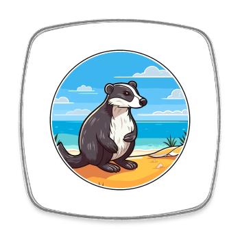 Blaireau Aquarelle Dessin Animé Kawaii Clipart Animal - Magnet carré - blanc - Devant