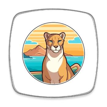 Cougar Watercolor Cartoon Kawaii Clipart Animal - Square fridge magnet - white - Front