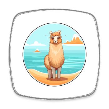 Alpaca Watercolor Cartoon Kawaii Clipart Animal - Square fridge magnet - white - Front