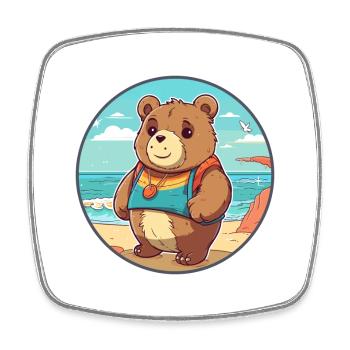 Ours aquarelle dessin animé Kawaii Clipart Animal - Magnet carré - blanc - Devant