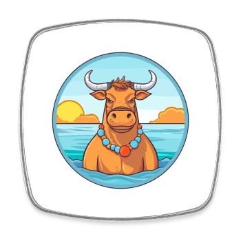 Bull Watercolor Cartoon Kawaii Clipart Animal - Square fridge magnet - white - Front