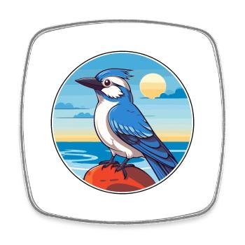 Blue Jay Watercolor Cartoon Kawaii Clipart Animal - Square fridge magnet - white - Front