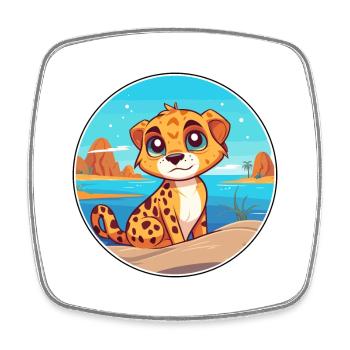 Cheetah Watercolor Cartoon Kawaii Clipart Animal - Square fridge magnet - white - Front