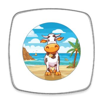 Cow Watercolor Cartoon Kawaii Clipart Animal - Square fridge magnet - white - Front