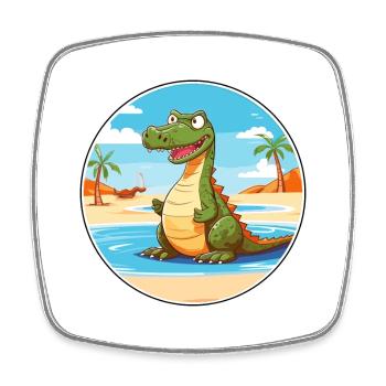 Crocodile Watercolor Cartoon Kawaii Clipart Animal - Square fridge magnet - white - Front