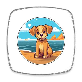 Chien aquarelle dessin animé Kawaii Clipart Animal - Magnet carré - blanc - Devant