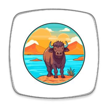 Buffalo Watercolor Cartoon Kawaii Clipart Animal - Square fridge magnet - white - Front