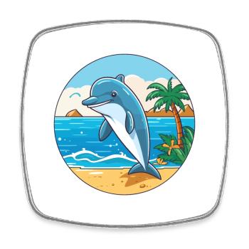 Dolphin Watercolor Cartoon Kawaii Clipart Animal - Square fridge magnet - white - Front