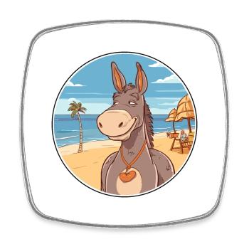 Âne aquarelle dessin animé Kawaii Clipart Animal - Magnet carré - blanc - Devant