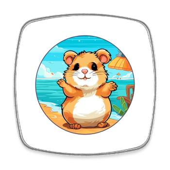 Hamster Watercolor Cartoon Kawaii Clipart Animal - Square fridge magnet - white - Front