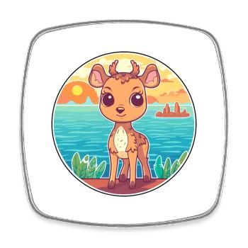Deer Watercolor Cartoon Kawaii Clipart Animal - Square fridge magnet - white - Front