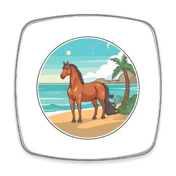 Pferd Aquarell Karikatur Kawaii Clipart Tier - Viereckiger Kühlschrankmagnet - Weiß - Vorne