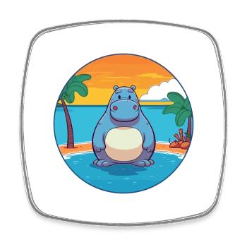 Hippo Watercolor Cartoon Kawaii Clipart Animal - Square fridge magnet - white - Front