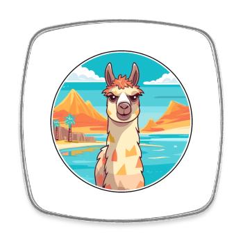 Llama Watercolor Cartoon Kawaii Clipart Animal - Square fridge magnet - white - Front