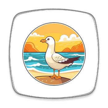 Möwe Aquarell Karikatur Kawaii Clipart Tier - Viereckiger Kühlschrankmagnet - Weiß - Vorne