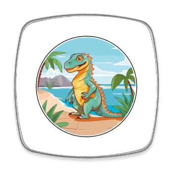 Iguana Watercolor Cartoon Kawaii Clipart Animal - Square fridge magnet - white - Front