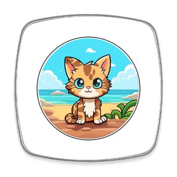 Kitten Watercolor Cartoon Kawaii Clipart Animal - Square fridge magnet - white - Front