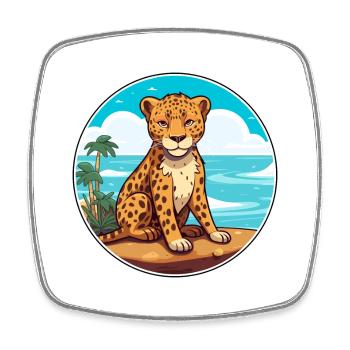 Leopard Watercolor Cartoon Kawaii Clipart Animal - Square fridge magnet - white - Front
