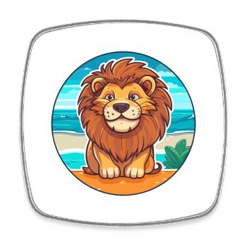 Lion aquarelle dessin animé Kawaii Clipart Animal - Magnet carré - blanc - Devant
