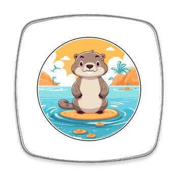Otter Watercolor Cartoon Kawaii Clipart Animal - Square fridge magnet - white - Front