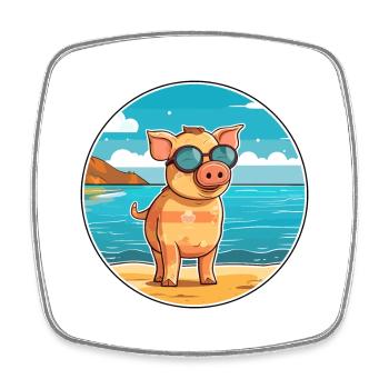 Pig Watercolor Cartoon Kawaii Clipart Animal - Square fridge magnet - white - Front