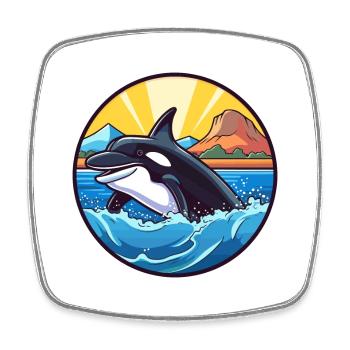 Orca Watercolor Cartoon Kawaii Clipart Animal - Square fridge magnet - white - Front