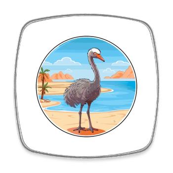 Ostrich Watercolor Cartoon Kawaii Clipart Animal - Square fridge magnet - white - Front