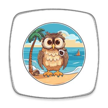 Owl Watercolor Cartoon Kawaii Clipart Animal - Square fridge magnet - white - Front