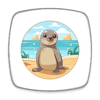 Seal Watercolor Cartoon Kawaii Clipart Animal - Square fridge magnet - white - Front