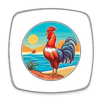 Hahn Aquarell Karikatur Kawaii Clipart Tier - Viereckiger Kühlschrankmagnet - Weiß - Vorne
