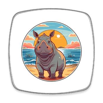 Nashorn Aquarell Cartoon Kawaii Clipart Tier - Viereckiger Kühlschrankmagnet - Weiß - Vorne