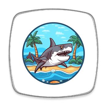 Shark Watercolor Cartoon Kawaii Clipart Animal - Square fridge magnet - white - Front