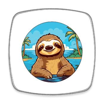 Sloth Watercolor Cartoon Kawaii Clipart Animal - Square fridge magnet - white - Front