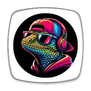 Gecko Salamander en rappeur avec casquette et casque - Magnet carré - blanc - Devant