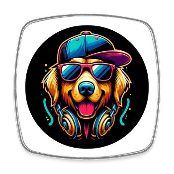 Golden Retriever Dog Rapper with Cap and Headphones - Square fridge magnet - white - Front
