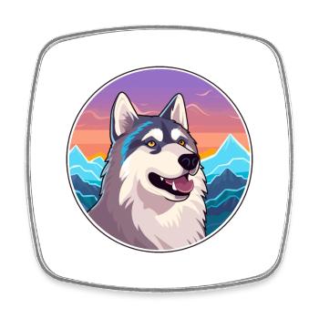 Alaskan Husky chien race dessin animé Kawaii aquarelle - Magnet carré - blanc - Devant